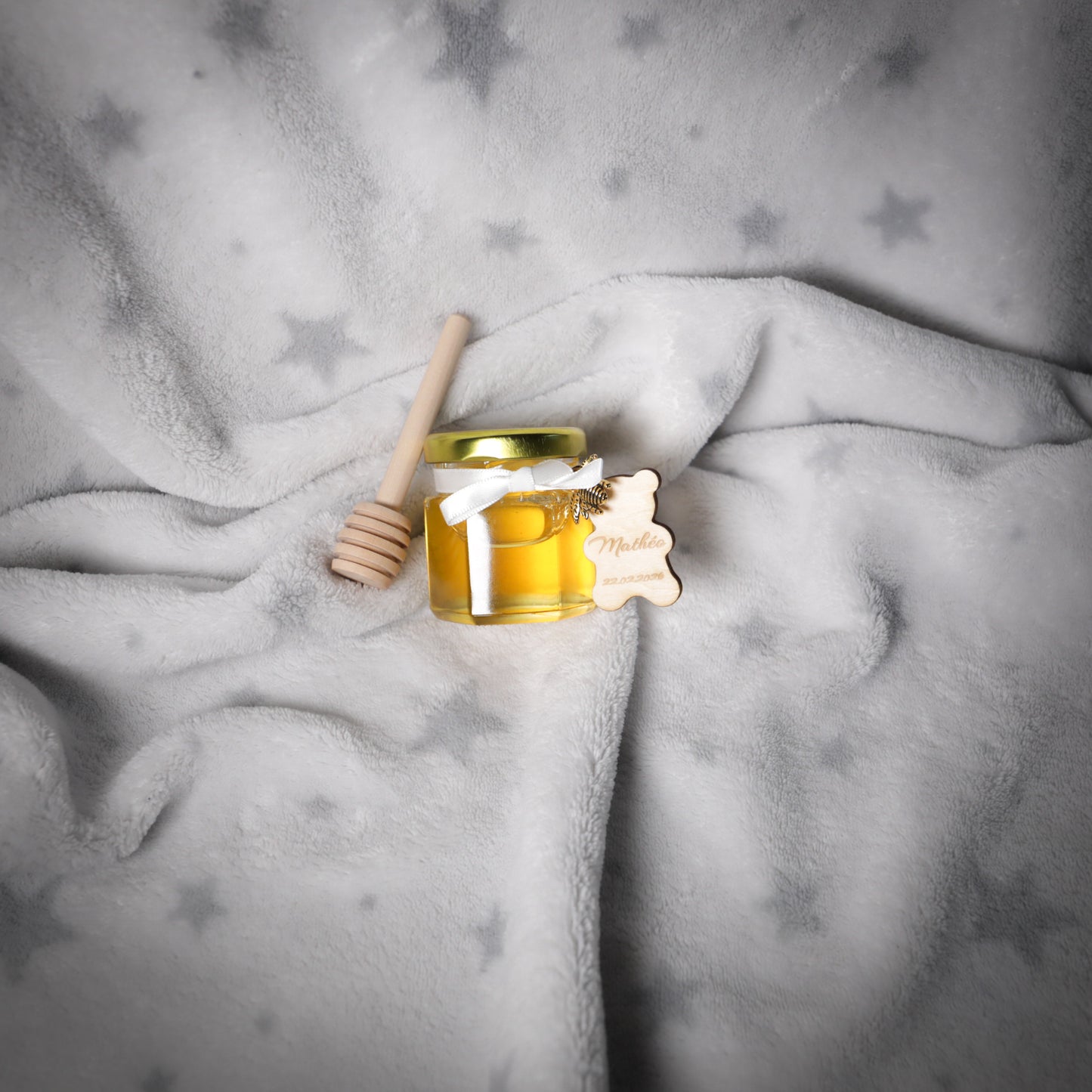 Mini pot de miel d'Alsace personnalisé pour baptême