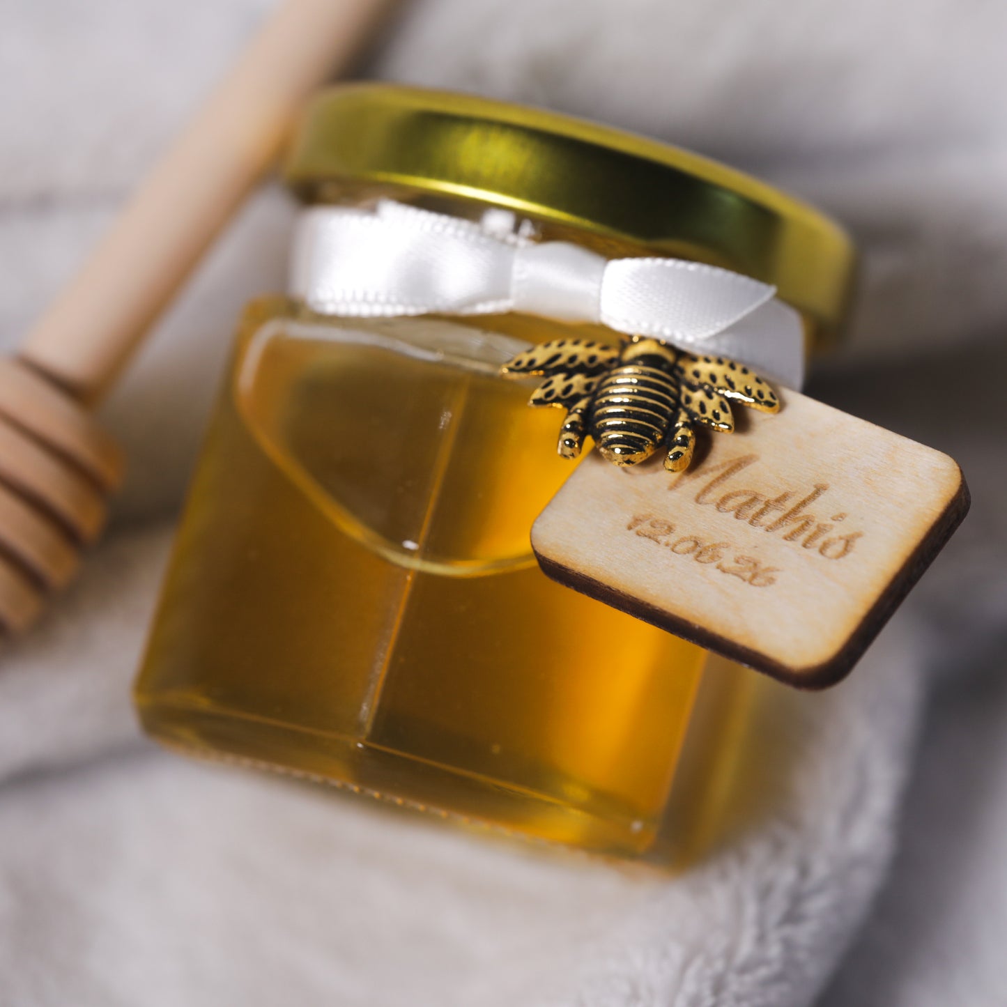Mini pot de miel d'Alsace personnalisé pour baptême