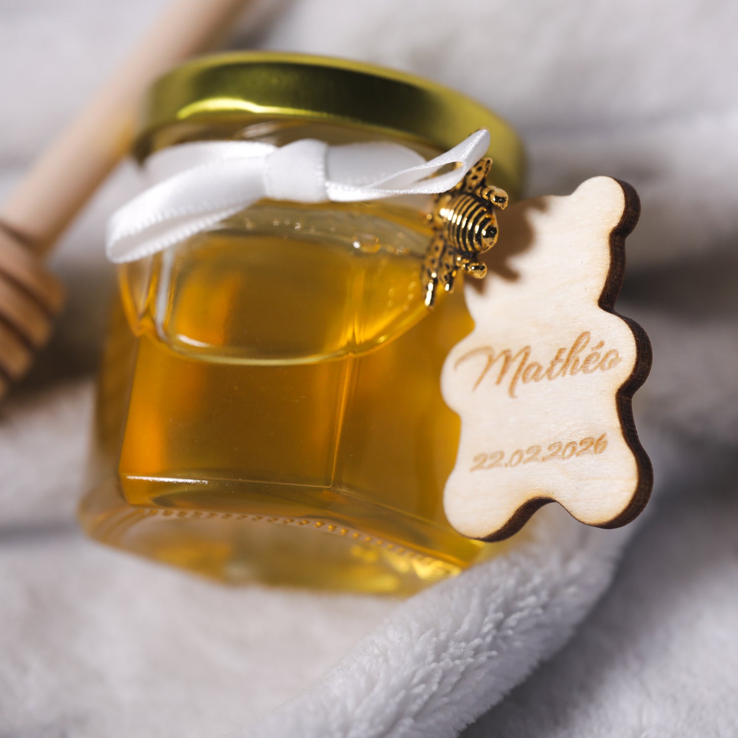 Mini pot de miel d'Alsace personnalisé pour baptême