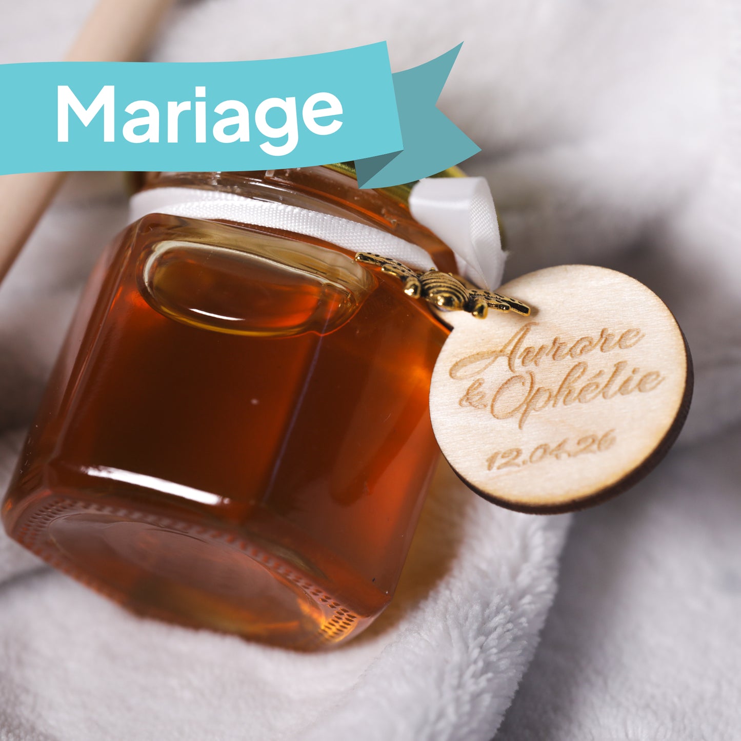 Mini pot de miel d'Alsace personnalisé pour mariage