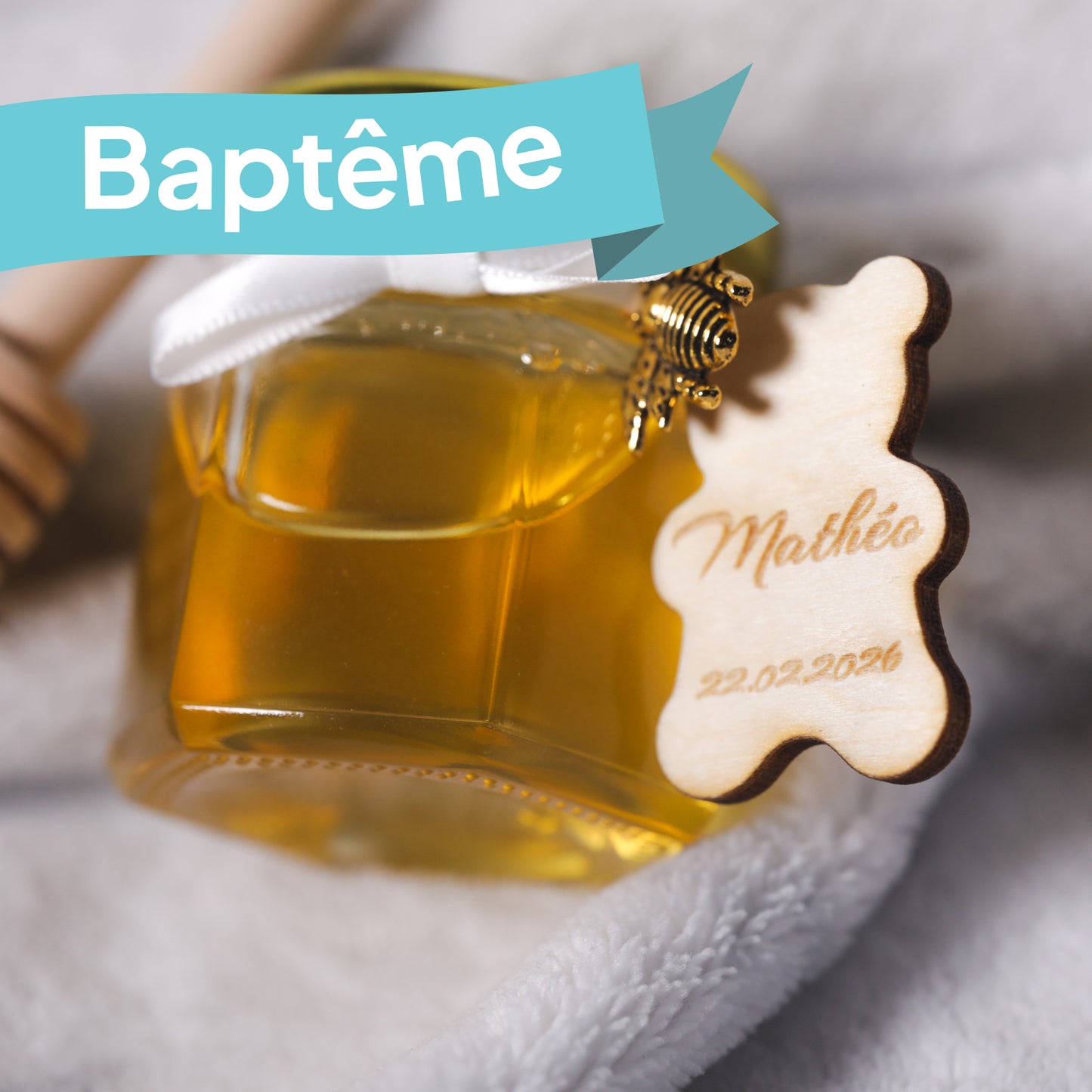 Mini pot de miel d'Alsace personnalisé pour baptême